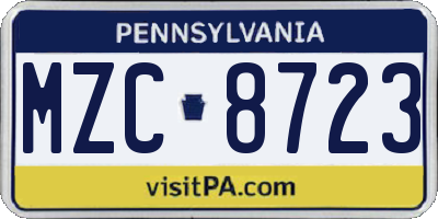 PA license plate MZC8723