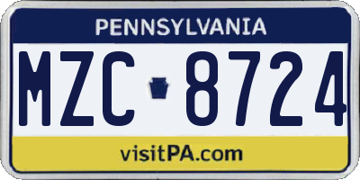 PA license plate MZC8724