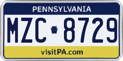 PA license plate MZC8729