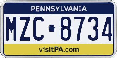 PA license plate MZC8734