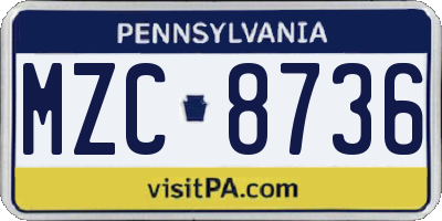 PA license plate MZC8736