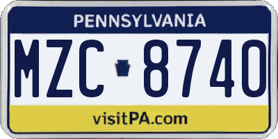 PA license plate MZC8740