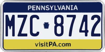 PA license plate MZC8742