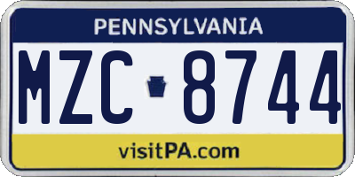 PA license plate MZC8744