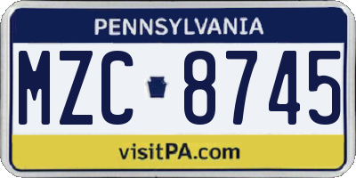 PA license plate MZC8745