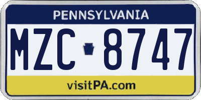 PA license plate MZC8747