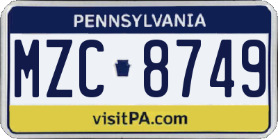 PA license plate MZC8749