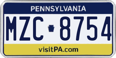 PA license plate MZC8754