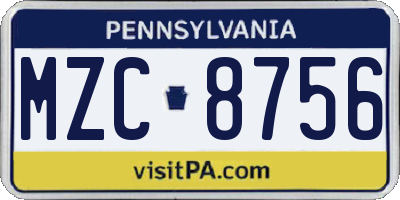 PA license plate MZC8756