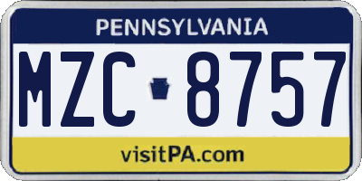 PA license plate MZC8757