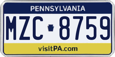 PA license plate MZC8759