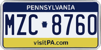 PA license plate MZC8760