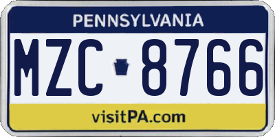 PA license plate MZC8766
