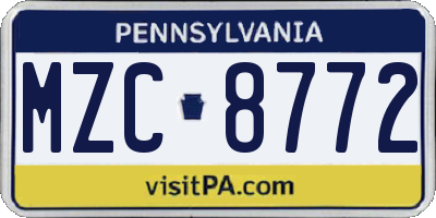 PA license plate MZC8772
