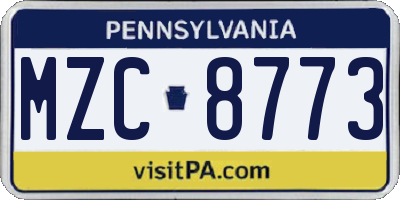 PA license plate MZC8773
