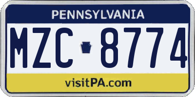PA license plate MZC8774