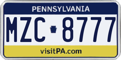 PA license plate MZC8777