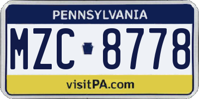 PA license plate MZC8778