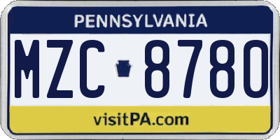 PA license plate MZC8780