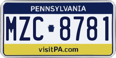 PA license plate MZC8781