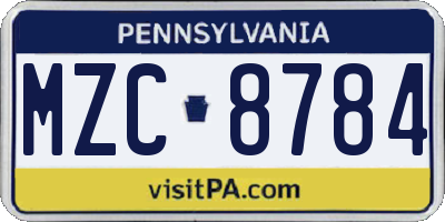 PA license plate MZC8784
