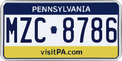 PA license plate MZC8786