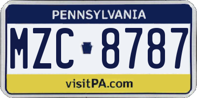 PA license plate MZC8787