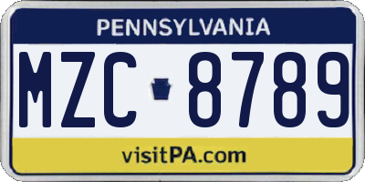 PA license plate MZC8789