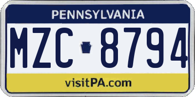 PA license plate MZC8794