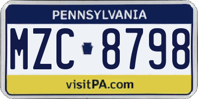 PA license plate MZC8798