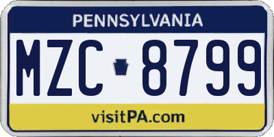 PA license plate MZC8799