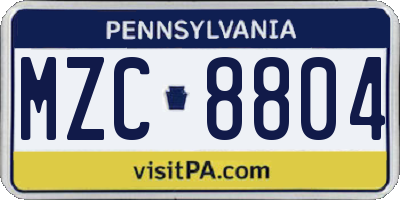 PA license plate MZC8804