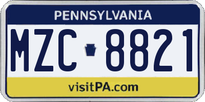 PA license plate MZC8821