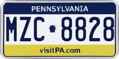 PA license plate MZC8828