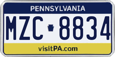 PA license plate MZC8834