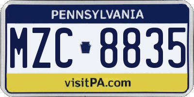 PA license plate MZC8835