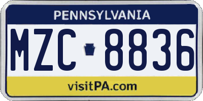 PA license plate MZC8836