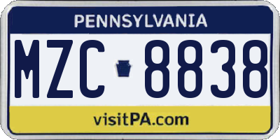 PA license plate MZC8838