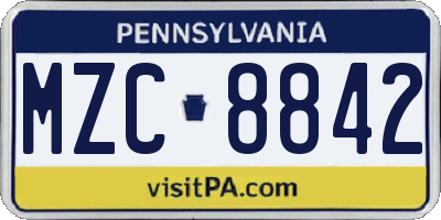 PA license plate MZC8842