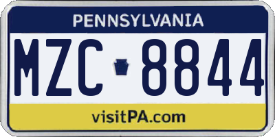 PA license plate MZC8844