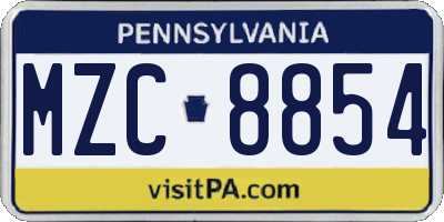 PA license plate MZC8854