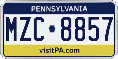 PA license plate MZC8857