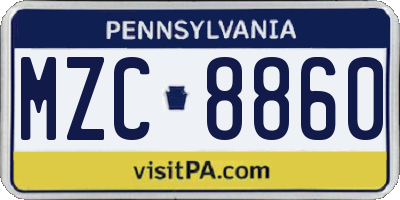 PA license plate MZC8860