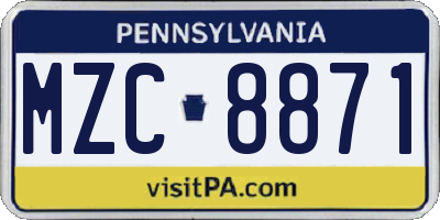 PA license plate MZC8871