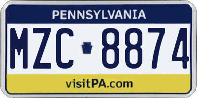 PA license plate MZC8874
