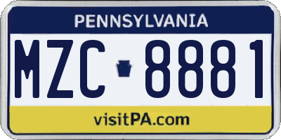 PA license plate MZC8881