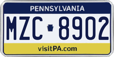 PA license plate MZC8902