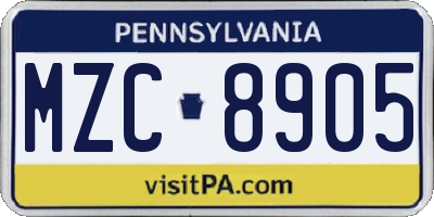 PA license plate MZC8905