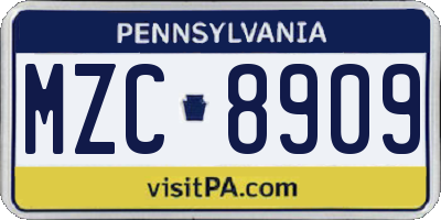 PA license plate MZC8909