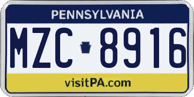 PA license plate MZC8916